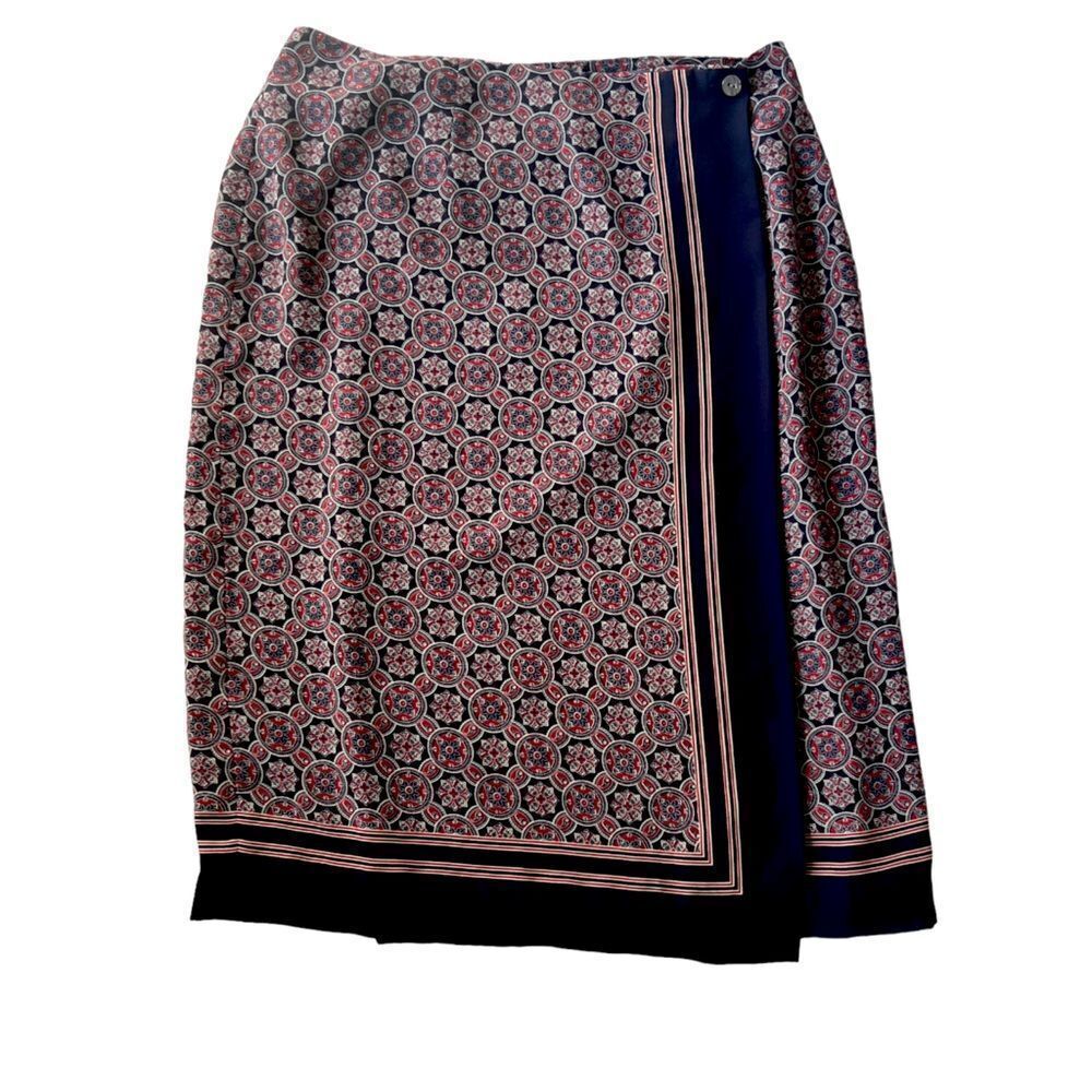 Charter Club Women’s Navy Blue Red Midi Summer Lightweight Wrap Skirt sz 14